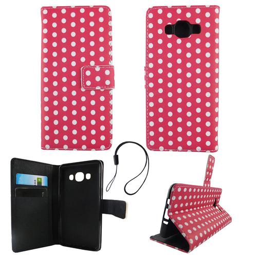 Handyh�lle Tasche f�r Handy Samsung Galaxy J5 2016 Polka Dot Pink Weiss