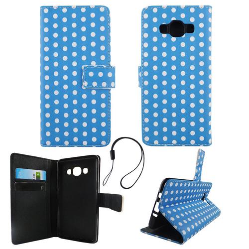 Handyh�lle Tasche f�r Handy Samsung Galaxy J5 2016 Polka Dot Blau Weiss
