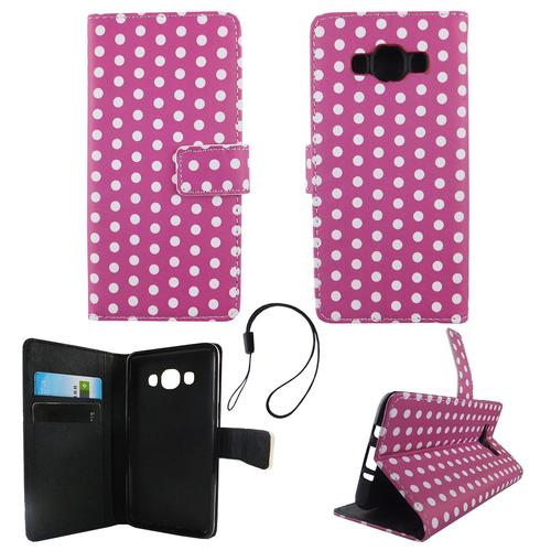 Handyh�lle Tasche f�r Handy Samsung Galaxy J5 2016 Polka Dot Lila Weiss
