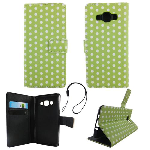 Handyh�lle Tasche f�r Handy Samsung Galaxy J5 2016 Polka Dot Gr�n Weiss