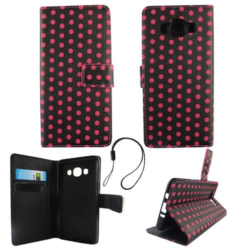 Handyh�lle Tasche f�r Handy Samsung Galaxy J5 2016 Polka Dot Schwarz Pink