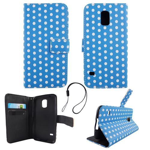 Handyh�lle Tasche f�r Handy Samsung Galaxy S5 / S5 Neo Polka Dot Blau Weiss