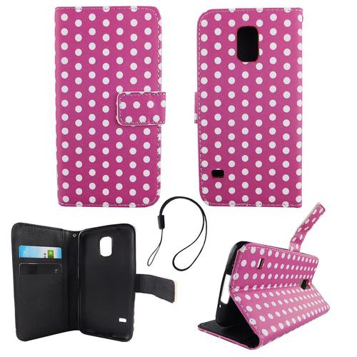 Handyh�lle Tasche f�r Handy Samsung Galaxy S5 / S5 Neo Polka Dot Lila Weiss
