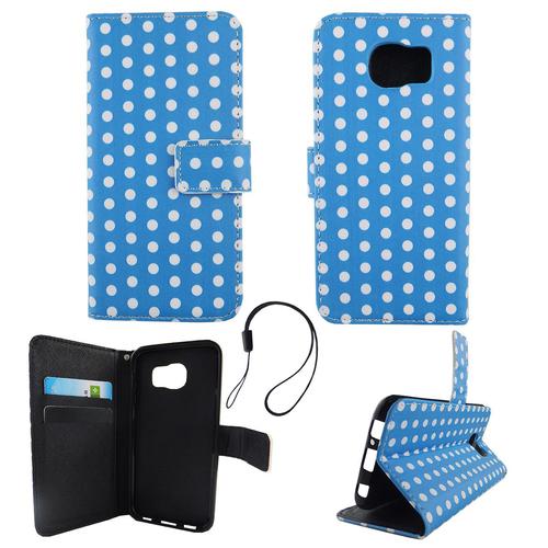 Handyh�lle Tasche f�r Handy Samsung Galaxy S6 Polka Dot Blau Weiss