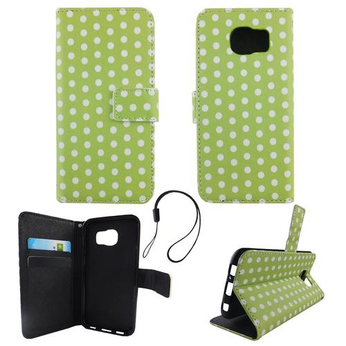 Handyh�lle Tasche f�r Handy Samsung Galaxy S6 Polka Dot Gr�n Weiss