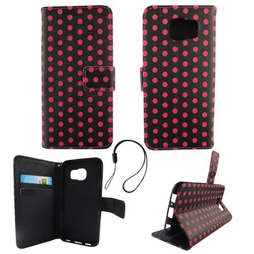 Handyh�lle Tasche f�r Handy Samsung Galaxy S6 Polka Dot Schwarz Pink