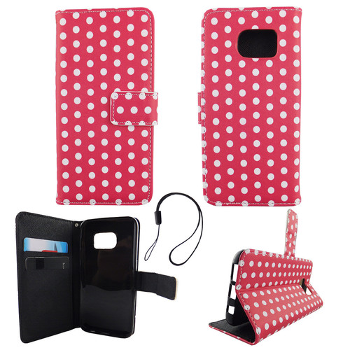Handyh�lle Tasche f�r Handy Samsung Galaxy S7 Polka Dot Pink Weiss