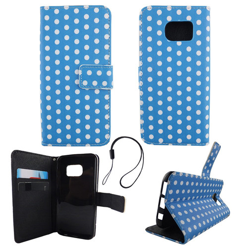 Handyh�lle Tasche f�r Handy Samsung Galaxy S7 Polka Dot Blau Weiss