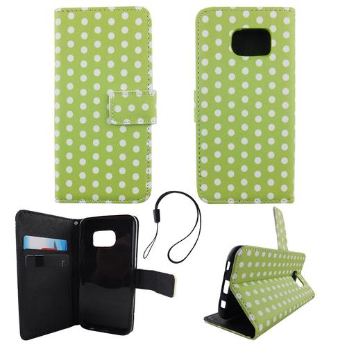 Handyh�lle Tasche f�r Handy Samsung Galaxy S7 Polka Dot Gr�n Weiss