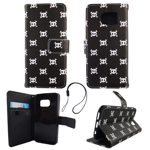 Handyh�lle Tasche f�r Handy Samsung Galaxy S7 Polka Dot Totenkopf