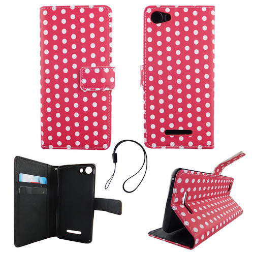Handyh�lle Tasche f�r Handy Wiko Lenny 2 Polka Dot Pink Weiss