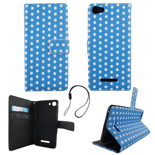 Handyh�lle Tasche f�r Handy Wiko Lenny 2 Polka Dot Blau Weiss