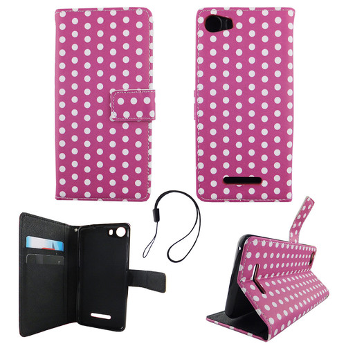 Handyh�lle Tasche f�r Handy Wiko Lenny 2 Polka Dot Lila Weiss