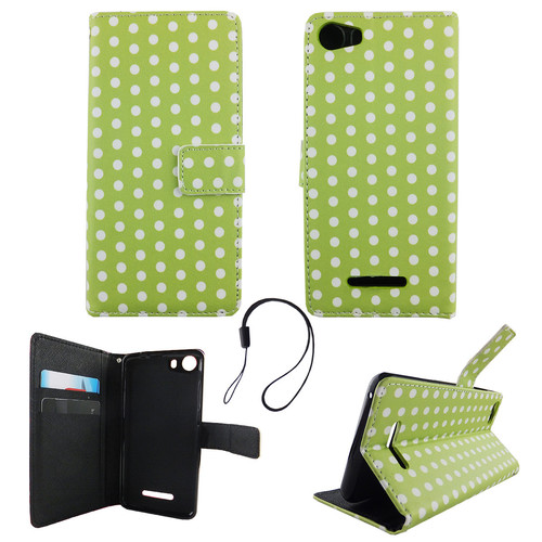 Handyh�lle Tasche f�r Handy Wiko Lenny 2 Polka Dot Gr�n Weiss