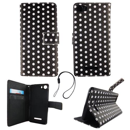 Handyh�lle Tasche f�r Handy Wiko Lenny 2 Polka Dot Schwarz Weiss