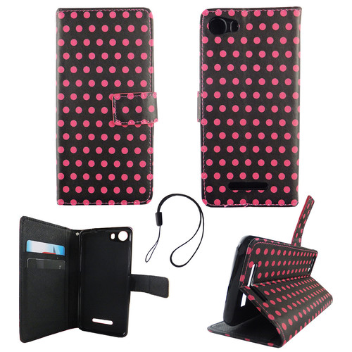 Handyh�lle Tasche f�r Handy Wiko Lenny 2 Polka Dot Schwarz Pink