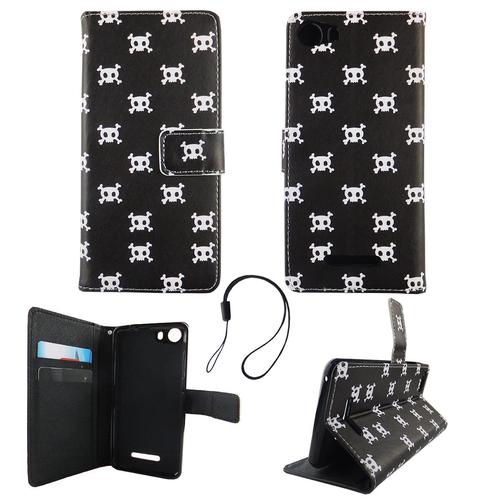 Handyh�lle Tasche f�r Handy Wiko Lenny 2 Polka Dot Totenkopf