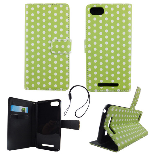 Handyh�lle Tasche f�r Handy Wiko Lenny 3 Polka Dot Gr�n Weiss