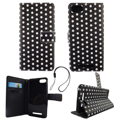 Handyh�lle Tasche f�r Handy Wiko Lenny 3 Polka Dot Schwarz Weiss