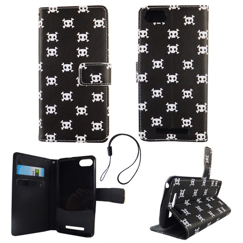 Handyh�lle Tasche f�r Handy Wiko Lenny 3 Polka Dot Totenkopf