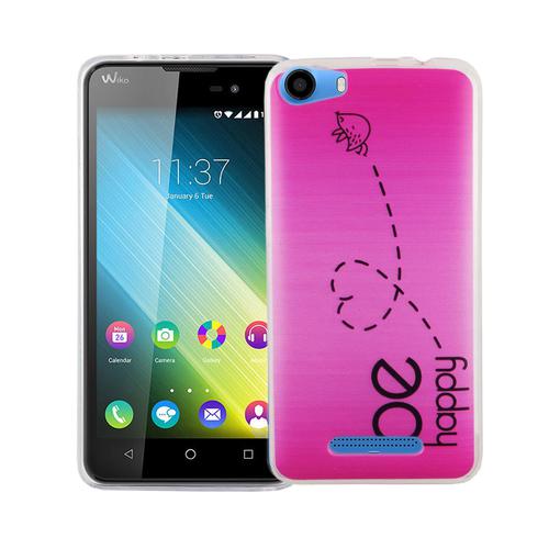 Handy H�lle f�r Wiko Lenny 2 Cover Case Schutz Tasche Motiv Slim Silikon TPU Be Happy Pink