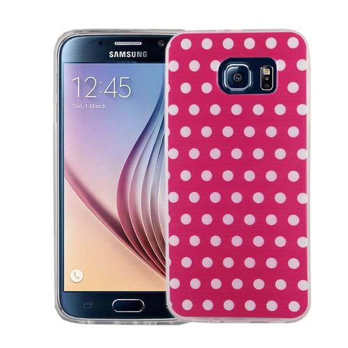 Handy H�lle f�r Samsung Galaxy S6 Cover Case Schutz Tasche Motiv Slim Silikon TPU Polka Dot Pink