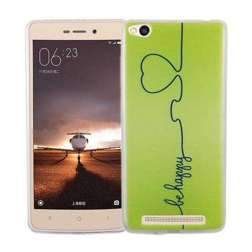 Handy H�lle f�r Xiaomi Redmi 3 Cover Case Schutz Tasche Motiv Slim Silikon TPU Be Happy Gr�n