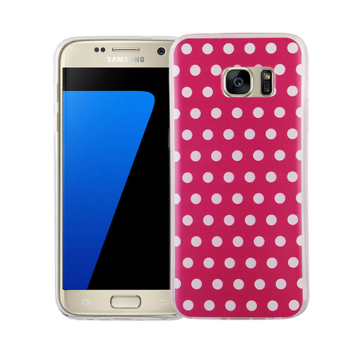 Handy H�lle f�r Samsung Galaxy S7 Cover Case Schutz Tasche Motiv Slim Silikon TPU Polka Dot Pink