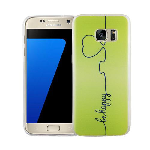 Handy H�lle f�r Samsung Galaxy S7 Cover Case Schutz Tasche Motiv Slim Silikon TPU Be Happy Gr�n