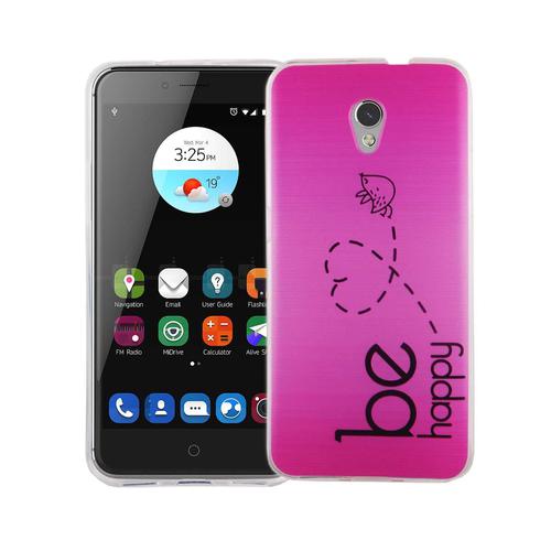 Handy H�lle f�r ZTE Blade V7 Cover Case Schutz Tasche Motiv Slim Silikon TPU Be Happy Pink