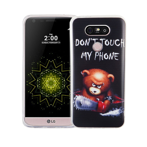 Handy H�lle f�r LG G5 Cover Case Schutz Tasche Motiv Slim Silikon TPU Schriftzug B�r mit Kettens�ge