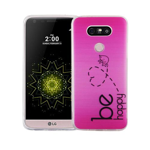 Handy H�lle f�r LG G5 Cover Case Schutz Tasche Motiv Slim Silikon TPU Be Happy Pink
