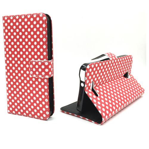 Handyh�lle Tasche f�r Handy Alcatel Pop 4 Polka Dot Rot
