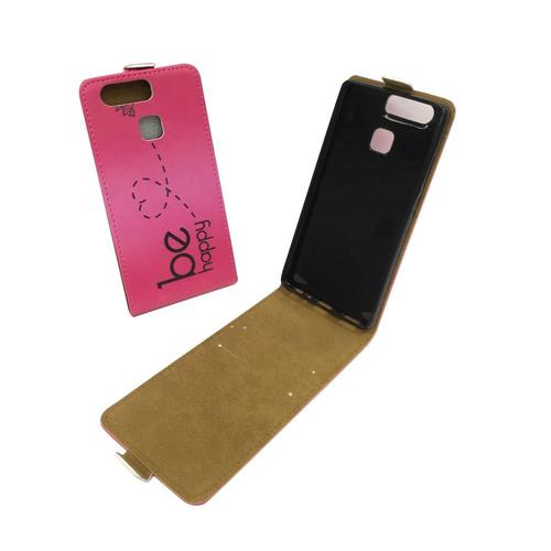 Handyh�lle Tasche f�r Handy Huawei P9 Be Happy Pink