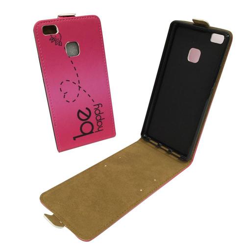 Handyh�lle Tasche f�r Handy Huawei P9 Lite Be Happy Pink