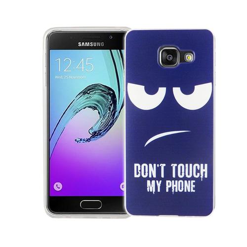Handy H�lle f�r Samsung Galaxy A3 2016 Cover Case Schutz Tasche Motiv Slim Silikon TPU Dont Touch my Phone Blau