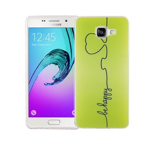 Handy H�lle f�r Samsung Galaxy A5 2016 Cover Case Schutz Tasche Motiv Slim Silikon TPU Be Happy Gr�n