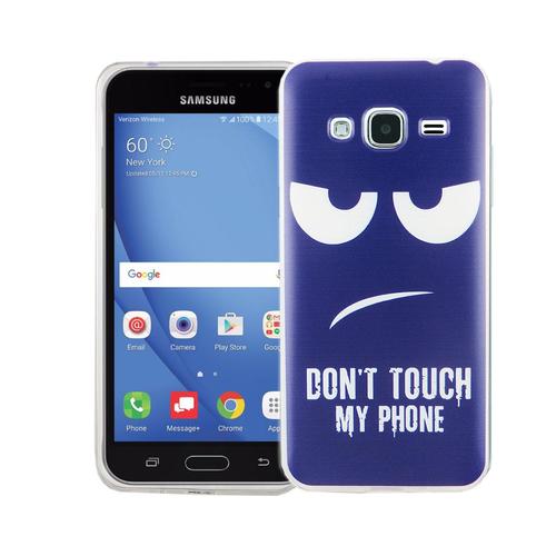 Handy H�lle f�r Samsung Galaxy J3 Cover Case Schutz Tasche Motiv Slim Silikon TPU Dont Touch my Phone Blau