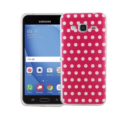 Handy H�lle f�r Samsung Galaxy J3 Cover Case Schutz Tasche Motiv Slim Silikon TPU Polka Dot Pink