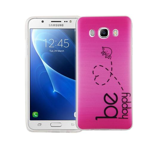 Handy H�lle f�r Samsung Galaxy J5 2016 Cover Case Schutz Tasche Motiv Slim Silikon TPU Be Happy Pink