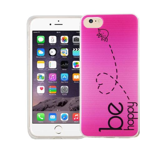 Handy H�lle f�r Apple iPhone 7 Cover Case Schutz Tasche Motiv Slim Silikon TPU Be Happy Pink