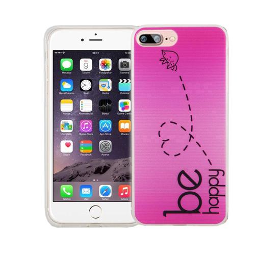 Handy H�lle f�r Apple iPhone 7 Plus Cover Case Schutz Tasche Motiv Slim Silikon TPU Be Happy Pink