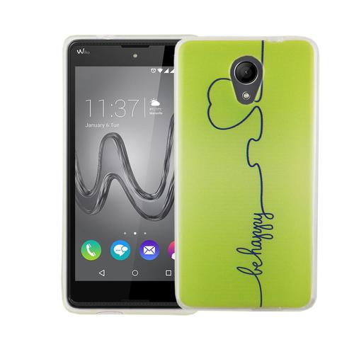 Handy H�lle f�r Wiko Robby Cover Case Schutz Tasche Motiv Slim Silikon TPU Be Happy Gr�n