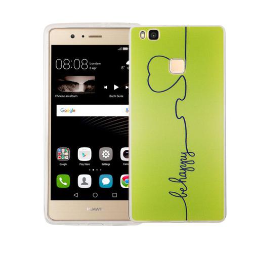 Handy H�lle f�r Huawei P9 Lite Cover Case Schutz Tasche Motiv Slim Silikon TPU Be Happy Gr�n