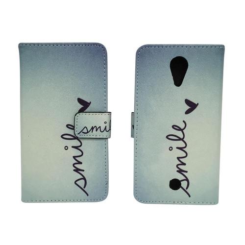 Handyh�lle Tasche f�r Handy Wiko U Feel Schriftzug Smile Blau