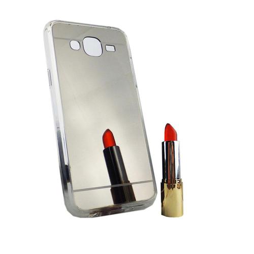 Samsung Galaxy J5 2015 Handy H�lle Spiegel Mirror Soft-Case Schutz-Cover Silber