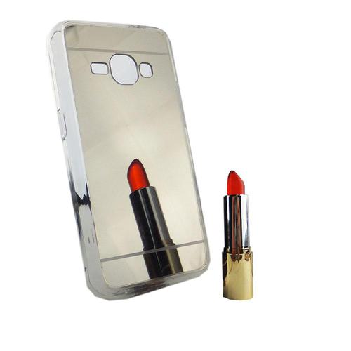 Samsung Galaxy J1 2016 Handy H�lle Spiegel Mirror Soft-Case Schutz-Cover Silber