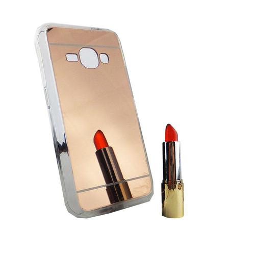 Samsung Galaxy J1 2016 Handy H�lle Spiegel Mirror Soft-Case Schutz-Cover Rose Gold