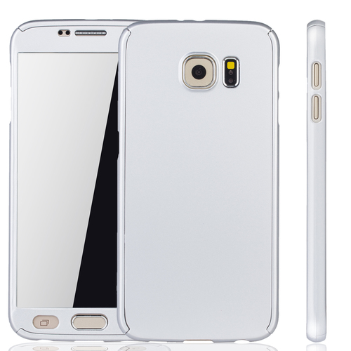 Handyh�lle Schutzh�lle f�r Samsung Galaxy S6 Full Case Cover Displayschutz 360 Silber
