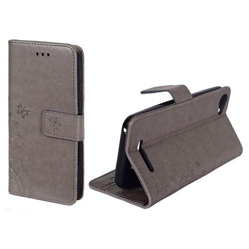 Schutz H�lle Blumen f�r Handy Wiko Jerry Grau